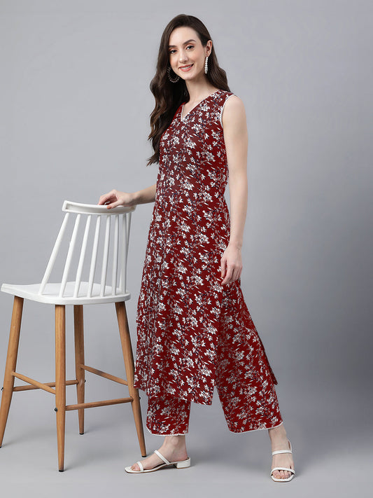 Janasya Bright Cotton Floral A-Line Kurta Set | Swadesiicart