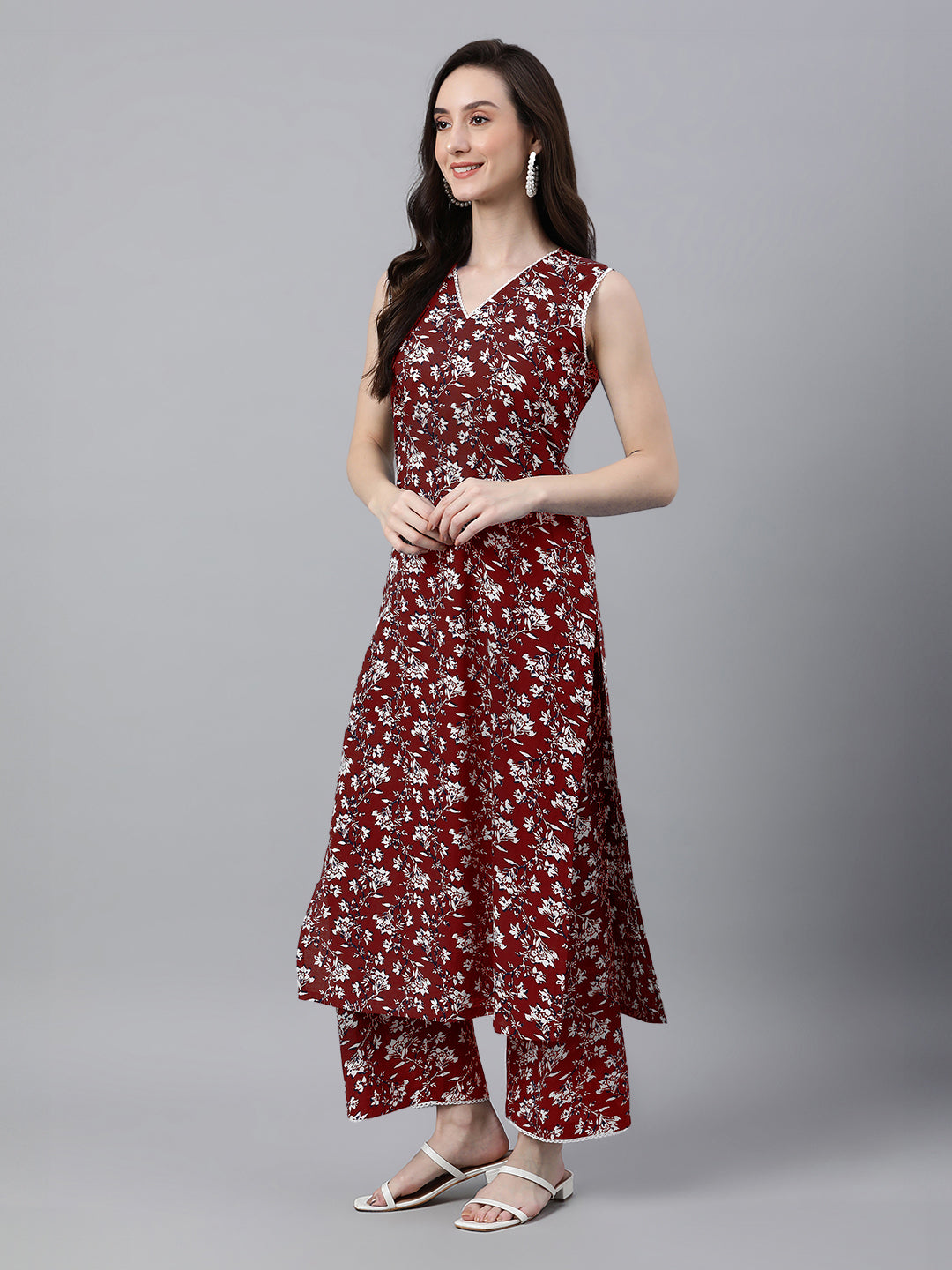 Janasya Bright Cotton Floral A-Line Kurta Set | Swadesiicart