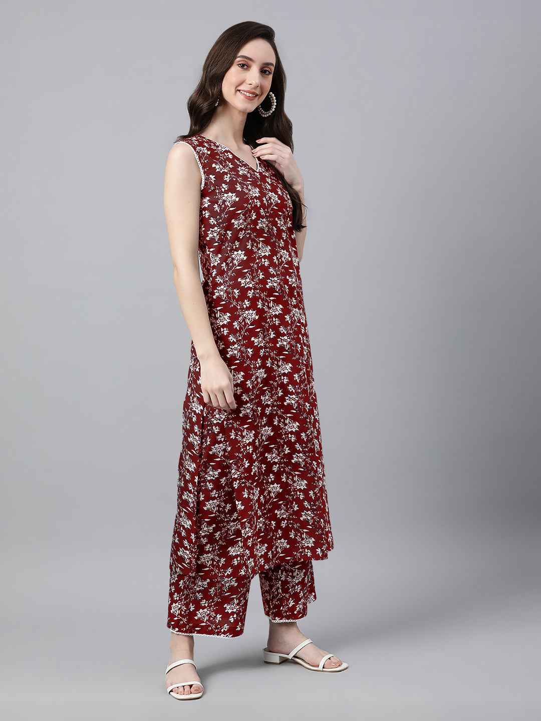 Janasya Bright Cotton Floral A-Line Kurta Set | Swadesiicart