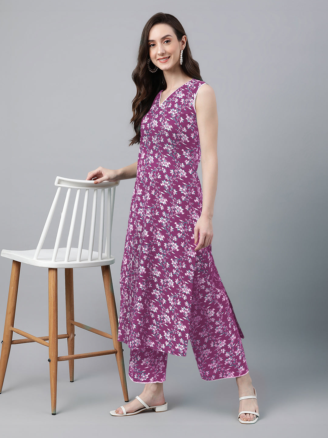 Janasya Bright Cotton Floral A-Line Kurta Set | Swadesiicart