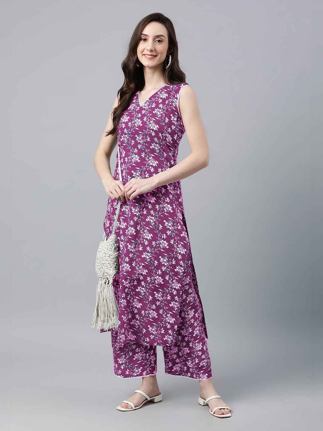 Janasya Bright Cotton Floral A-Line Kurta Set | Swadesiicart