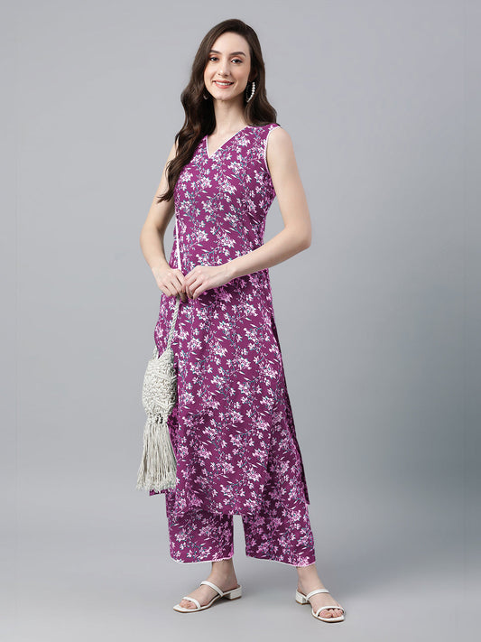 Janasya Bright Cotton Floral A-Line Kurta Set | Swadesiicart