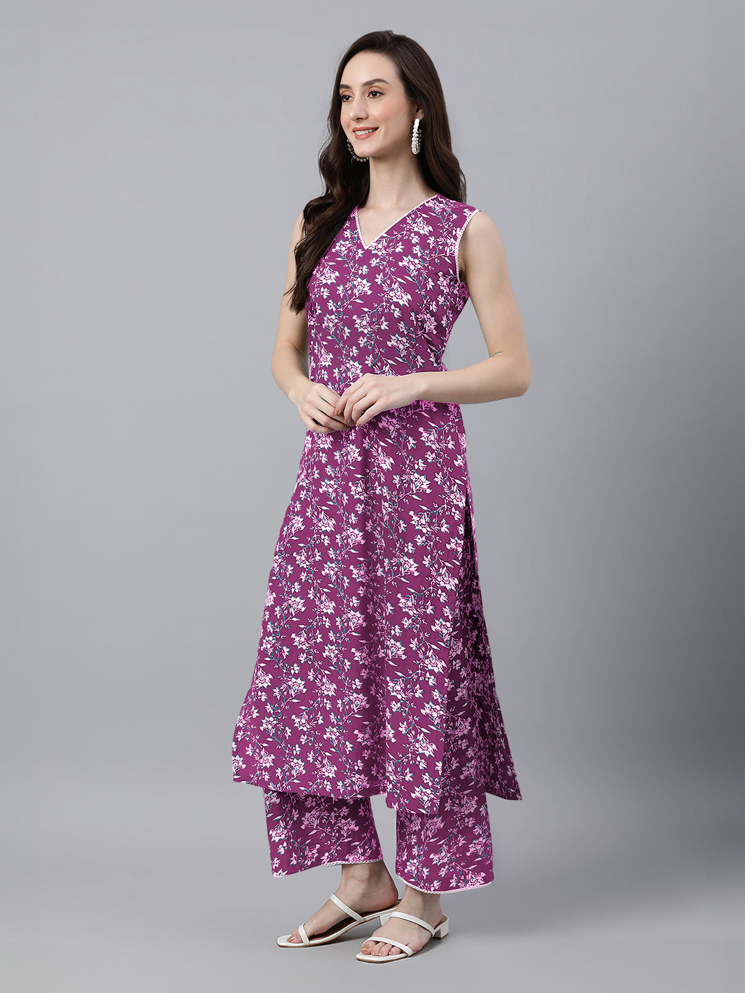 Janasya Bright Cotton Floral A-Line Kurta Set | Swadesiicart