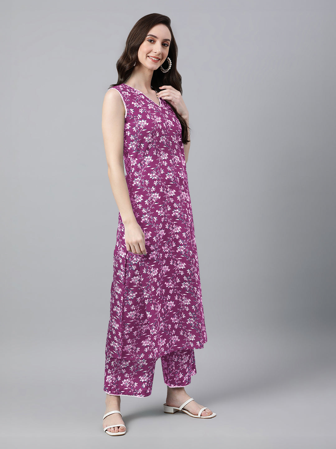 Janasya Bright Cotton Floral A-Line Kurta Set | Swadesiicart