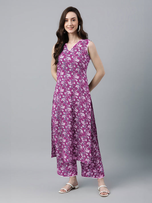 Janasya Bright Cotton Floral A-Line Kurta Set | Swadesiicart