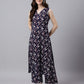 Janasya Dark Cotton Floral A-Line Kurta Set | Swadesiicart