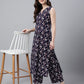 Janasya Dark Cotton Floral A-Line Kurta Set | Swadesiicart