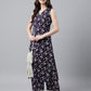 Janasya Dark Cotton Floral A-Line Kurta Set | Swadesiicart