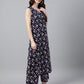 Janasya Dark Cotton Floral A-Line Kurta Set | Swadesiicart