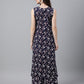 Janasya Dark Cotton Floral A-Line Kurta Set | Swadesiicart