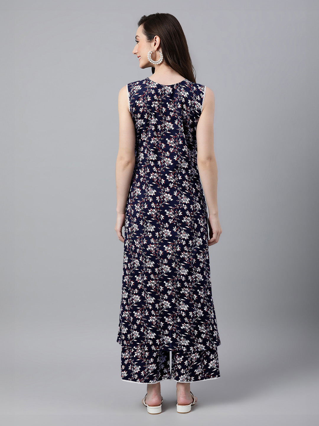 Janasya Dark Cotton Floral A-Line Kurta Set | Swadesiicart