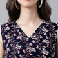 Janasya Dark Cotton Floral A-Line Kurta Set | Swadesiicart