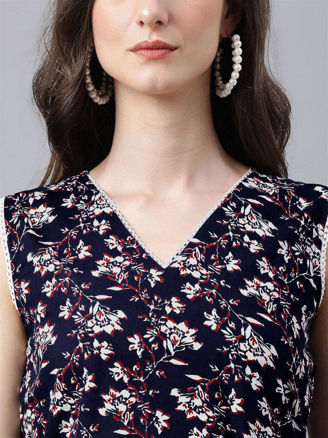Janasya Dark Cotton Floral A-Line Kurta Set | Swadesiicart