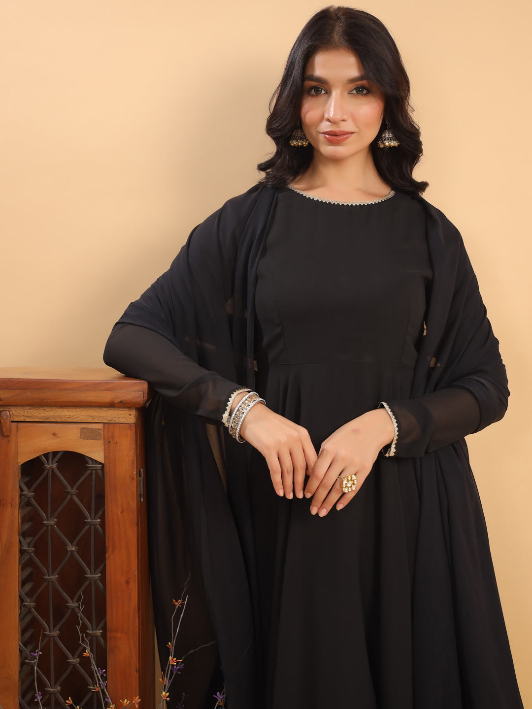 Janasya Dark Georgette Solid Anarkali Kurta Set | Swadesiicart