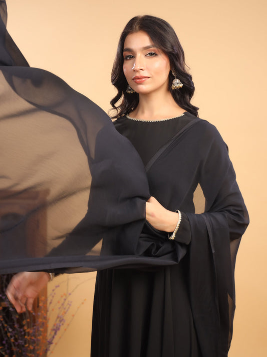 Janasya Dark Georgette Solid Anarkali Kurta Set | Swadesiicart