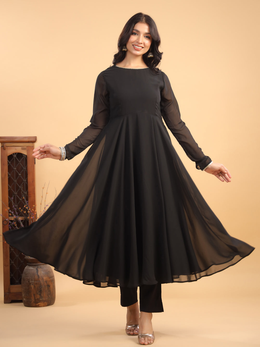 Janasya Dark Georgette Solid Anarkali Kurta Set | Swadesiicart