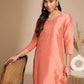 Janasya Peach Crepe Silk Solid Straight Kurta - Swadesiicart