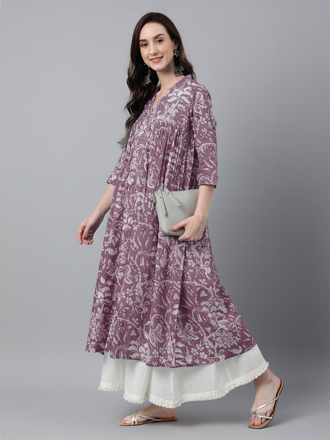 Janasya Light Cotton Floral Flared Kurta - Swadesiicart