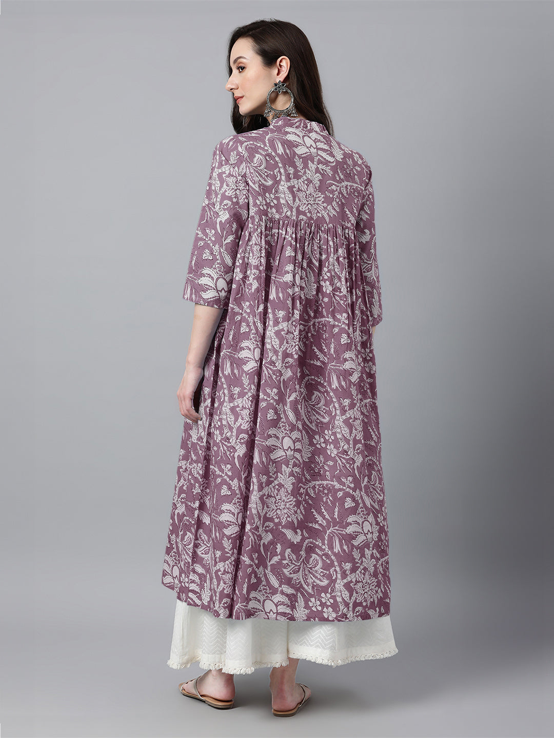 Janasya Light Cotton Floral Flared Kurta - Swadesiicart