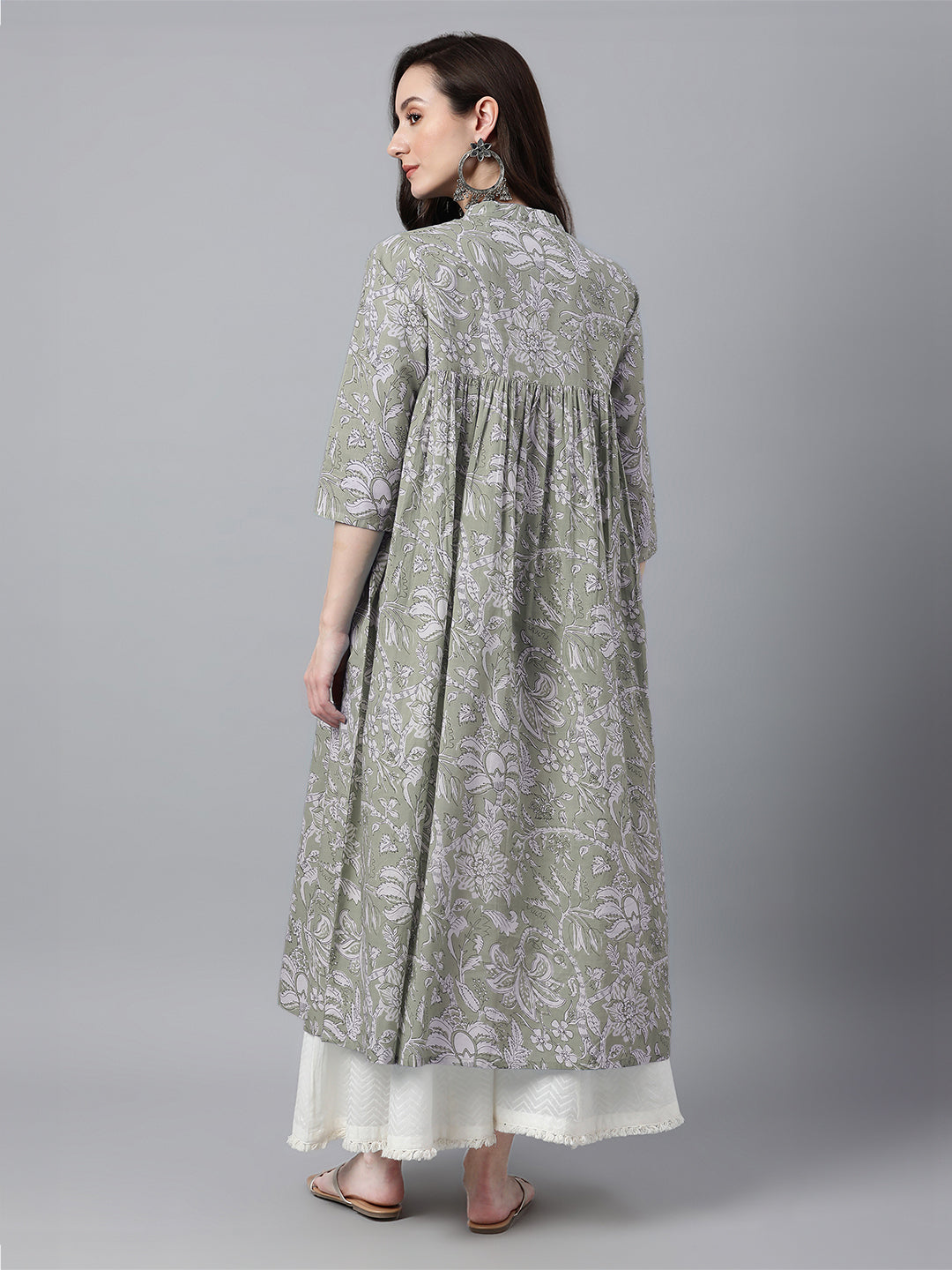 Janasya Light Cotton Floral Flared Kurta - Swadesiicart