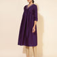 Janasya Dark Silk Blend Yoke Embroidery A-Line Kurta - Swadesiicart