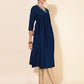 Janasya Dark Silk Blend Yoke Embroidery A-Line Kurta - Swadesiicart