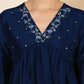 Janasya Dark Silk Blend Yoke Embroidery A-Line Kurta - Swadesiicart