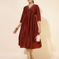 Janasya Dark Silk Blend Yoke Embroidery A-Line Kurta - Swadesiicart