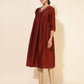 Janasya Dark Silk Blend Yoke Embroidery A-Line Kurta - Swadesiicart
