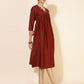 Janasya Dark Silk Blend Yoke Embroidery A-Line Kurta - Swadesiicart