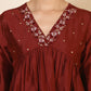 Janasya Dark Silk Blend Yoke Embroidery A-Line Kurta - Swadesiicart