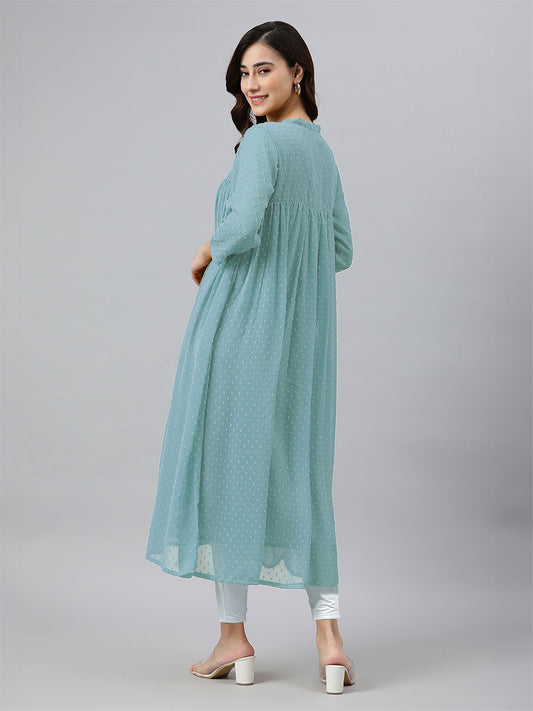 Janasya Light Dobby Chiffon Self Design Flared Kurta | Swadesiicart