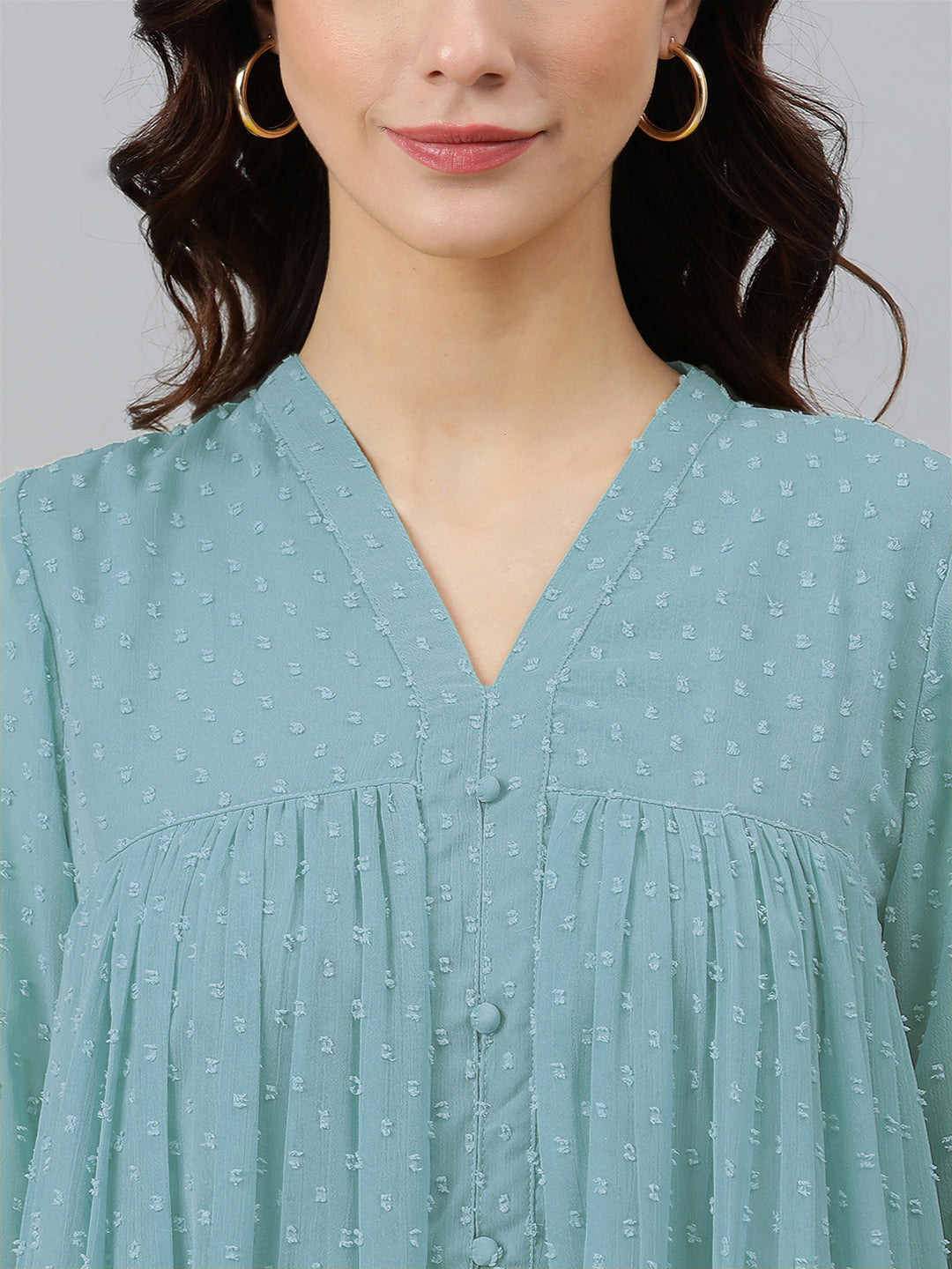 Janasya Light Dobby Chiffon Self Design Flared Kurta | Swadesiicart