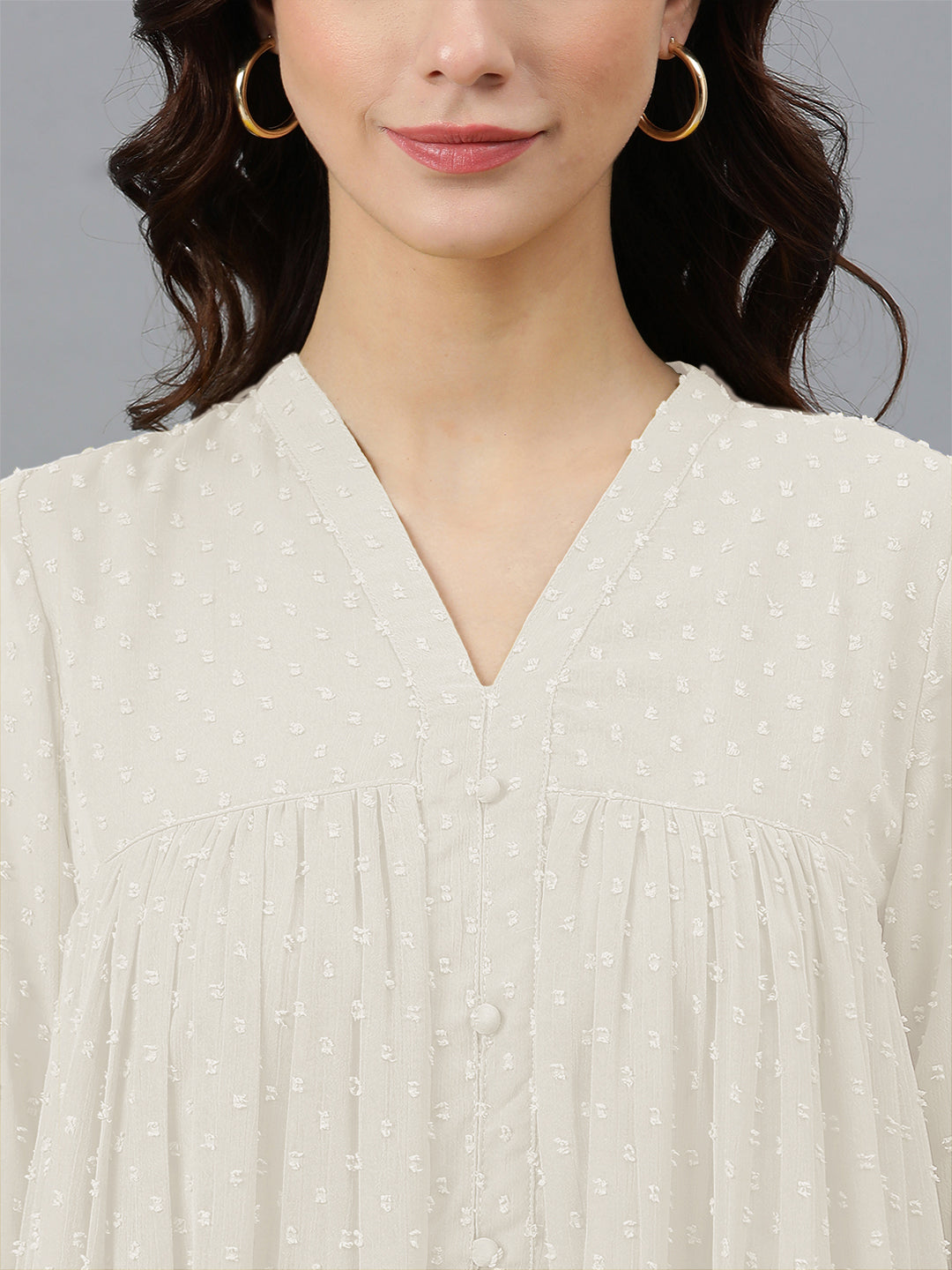 Janasya Light Dobby Chiffon Self Design Flared Kurta | Swadesiicart