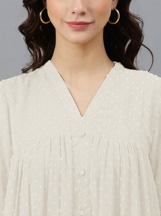 Janasya Light Dobby Chiffon Self Design Flared Kurta | Swadesiicart