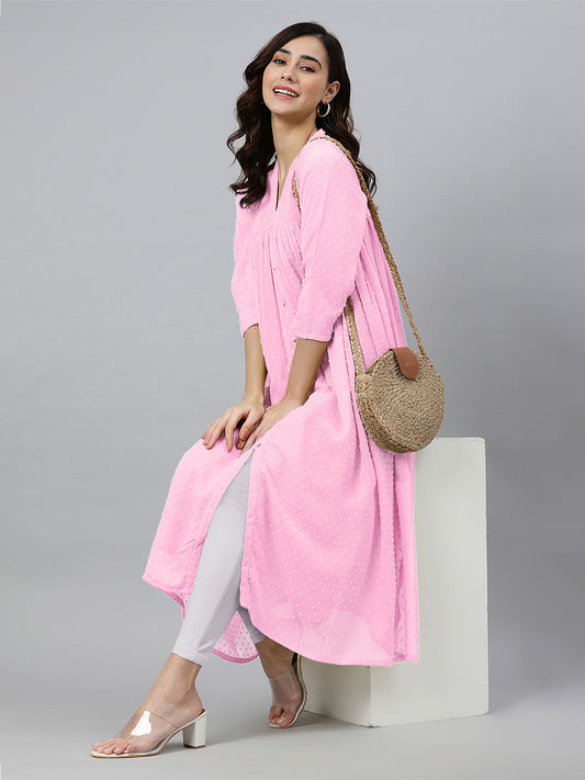 Janasya Light Dobby Chiffon Self Design Flared Kurta | Swadesiicart