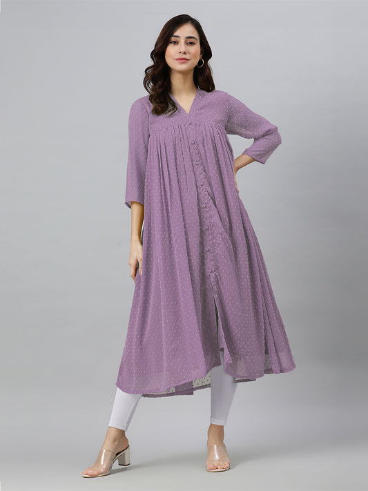 Janasya Light Dobby Chiffon Solid Flared Kurta | Swadesiicart
