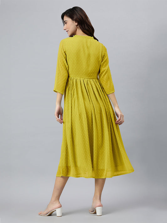 Janasya Bright Dobby Chiffon Self Design Flared Kurta - Swadesiicart