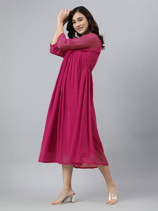 Janasya Bright Dobby Chiffon Self Design Flared Kurta - Swadesiicart