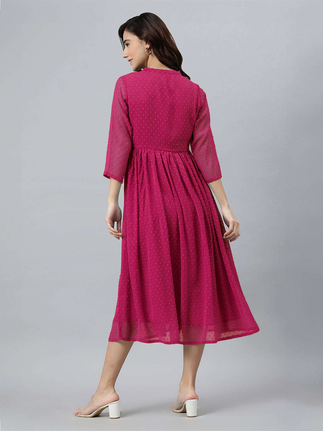 Janasya Bright Dobby Chiffon Self Design Flared Kurta - Swadesiicart