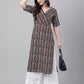 Janasya Dark Cotton Geometric Straight Kurta - Swadesiicart