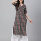 Janasya Dark Cotton Geometric Straight Kurta - Swadesiicart