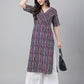 Janasya Dark Cotton Geometric Straight Kurta - Swadesiicart