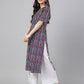 Janasya Dark Cotton Geometric Straight Kurta - Swadesiicart