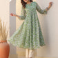 Janasya Dark Chiffon Floral A-Line Kurta | Swadesiicart