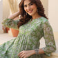 Janasya Dark Chiffon Floral A-Line Kurta | Swadesiicart
