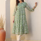 Janasya Dark Chiffon Floral A-Line Kurta | Swadesiicart