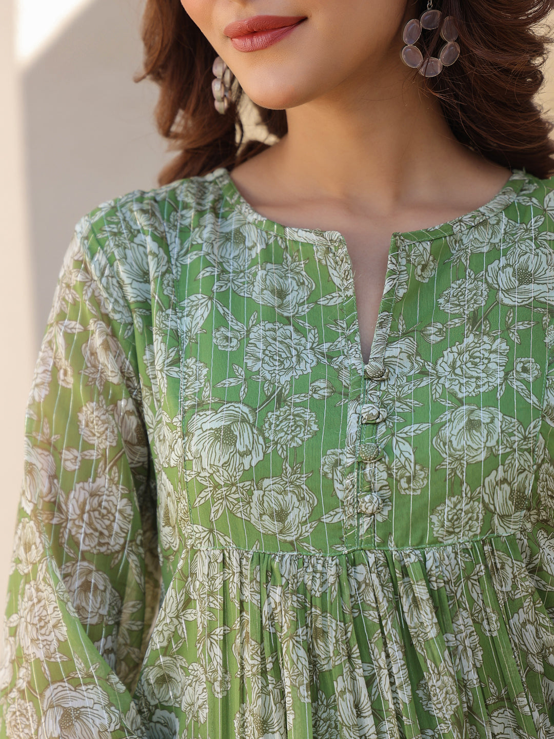Janasya Dark Chiffon Floral A-Line Kurta | Swadesiicart