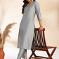 Janasya Grey Crepe Silk Solid Regular Kurta Set - Swadesiicart