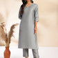 Janasya Grey Crepe Silk Solid Regular Kurta Set - Swadesiicart